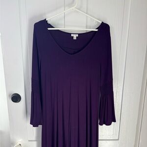 Spence Deep Plum V-Neck Bell Sleeve Dress